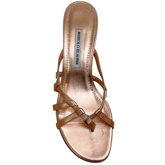 Manolo Blahnik Rose Gold Metallic Leather Slide Sandals - Picture 4 of 6